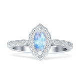 Art Deco Engagement Ring Halo Marquise Natural Moonstone 925 Sterling Silver
