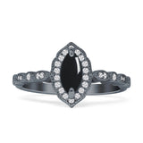 Art-Deco-Verlobungsring Halo Marquise Naturschwarzer Onyx 925 Sterling Silber