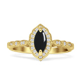 Art-Deco-Verlobungsring Halo Marquise Naturschwarzer Onyx 925 Sterling Silber