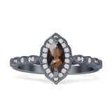 Art Deco Engagement Ring Halo Marquise Natural Chocolate Smoky Quartz 925 Sterling Silver
