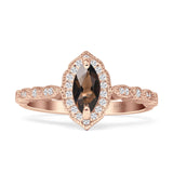 Art Deco Engagement Ring Halo Marquise Natural Chocolate Smoky Quartz 925 Sterling Silver