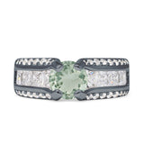 Round Engagement Ring Vintage Style Natural Green Amethyst Prasiolite 925 Sterling Silver