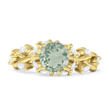 Round Infinity Marquise Vintage Style Floral Ring Natural Green Amethyst Prasiolite 925 Sterling Silver