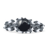 Round Infinity Marquise Vintage Style Floral Ring Natural Black Onyx 925 Sterling Silver