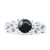 Runder Infinity-Marquise-Blumenring im Vintage-Stil, natürlicher schwarzer Onyx aus 925er Sterlingsilber