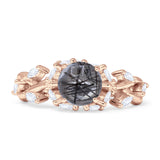 Round Infinity Marquise Vintage Style Floral Ring Natural Rutilated Quartz 925 Sterling Silver