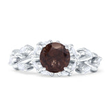 Round Infinity Marquise Vintage Style Floral Ring Natural Chocolate Smokey Quartz 925 Sterling Silver