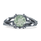 Round Engagement Ring Split Shank Natural Green Amethyst Prasiolite 925 Sterling Silver