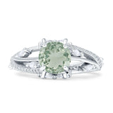 Round Engagement Ring Split Shank Natural Green Amethyst Prasiolite 925 Sterling Silver