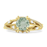 Round Engagement Ring Split Shank Natural Green Amethyst Prasiolite 925 Sterling Silver