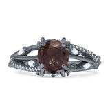 Round Engagement Ring Split Shank Natural Chocolate Smoky Quartz 925 Sterling Silver