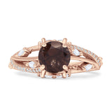 Round Engagement Ring Split Shank Natural Chocolate Smoky Quartz 925 Sterling Silver