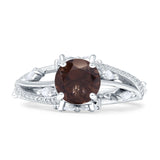 Round Engagement Ring Split Shank Natural Chocolate Smoky Quartz 925 Sterling Silver