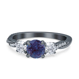 Three Stone Round Lab Alexandrite Ring 925 Sterling Silver