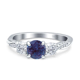 Three Stone Round Lab Alexandrite Ring 925 Sterling Silver