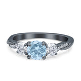 Three Stone Round Natural Aquamarine Ring 925 Sterling Silver