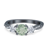 Three Stone Round NaturalGreen Amethyst Prasiolite Ring 925 Sterling Silver