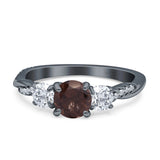 Three Stone Round Natural Chocolate Smoky Quartz Ring 925 Sterling Silver