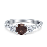 Three Stone Round Natural Chocolate Smoky Quartz Ring 925 Sterling Silver