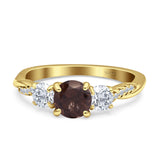 Three Stone Round Natural Chocolate Smoky Quartz Ring 925 Sterling Silver