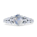Round Natural Moonstone Pear Teardrop Engagement Ring 925 Sterling Silver