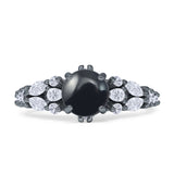 Round Natural Black Onyx Pear Teardrop Engagement Ring 925 Sterling Silver