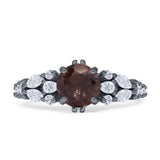 Round Natural Chocolate Smokey Quartz Pear Teardrop Engagement Ring 925 Sterling Silver