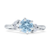 Round Natural Aquamarine Beaded Marquise Vintage Style Engagement Ring 925 Sterling Silver