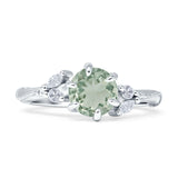 Round Natural Green Amethyst Prasiolite Beaded Marquise Vintage Style Engagement Ring 925 Sterling Silver