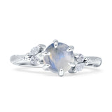 Round Natural Moonstone Beaded Marquise Vintage Style Engagement Ring 925 Sterling Silver