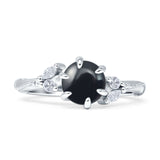 Round Natural Black Onyx Beaded Marquise Vintage Style Engagement Ring 925 Sterling Silver