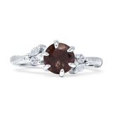 Round Natural Chocolate Smoky Quartz Beaded Marquise Vintage Style Engagement Ring 925 Sterling Silver