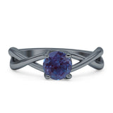 Solitaire Round Split Shank Ring Lab Alexandrite 925 Sterling Silver