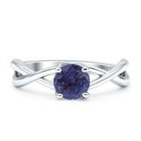 Solitaire Round Split Shank Ring Lab Alexandrite 925 Sterling Silver