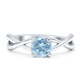 Solitaire Round Split Shank Ring Natural Aquamarine 925 Sterling Silver