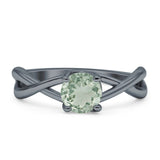 Solitaire Round Split Shank Ring Natural Green Amethyst Prasiolite 925 Sterling Silver