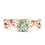 Solitaire Round Split Shank Ring Natural Green Amethyst Prasiolite 925 Sterling Silver