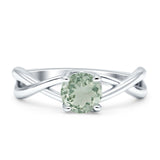 Solitaire Round Split Shank Ring Natural Green Amethyst Prasiolite 925 Sterling Silver