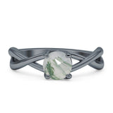 Solitaire Round Split Shank Ring Natural Green Moss Agate 925 Sterling Silver