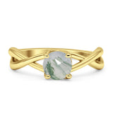 Solitaire Round Split Shank Ring Natural Green Moss Agate 925 Sterling Silver