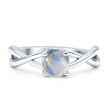 Solitaire Round Split Shank Ring Natural Moonstone 925 Sterling Silver