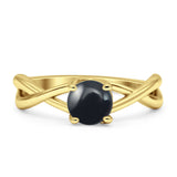 Solitaire Round Split Shank Ring Natural Black Onyx 925 Sterling Silver