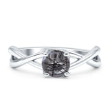 Solitaire Round Split Shank Ring Natural Rutilated Quartz 925 Sterling Silver