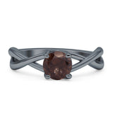 Solitaire Round Split Shank Ring Natural Chocolate Smoky Quartz 925 Sterling Silver