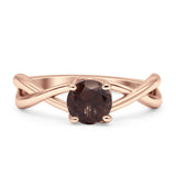 Solitaire Round Split Shank Ring Natural Chocolate Smoky Quartz 925 Sterling Silver