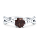 Solitaire Round Split Shank Ring Natural Chocolate Smoky Quartz 925 Sterling Silver