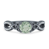 Round Cetlic Trinity Vintage Style Natural Green Amethyst Prasiolite Ring 925 Sterling Silver