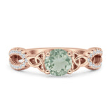 Round Cetlic Trinity Vintage Style Natural Green Amethyst Prasiolite Ring 925 Sterling Silver