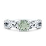 Round Cetlic Trinity Vintage Style Natural Green Amethyst Prasiolite Ring 925 Sterling Silver