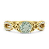 Round Cetlic Trinity Vintage Style Natural Green Amethyst Prasiolite Ring 925 Sterling Silver